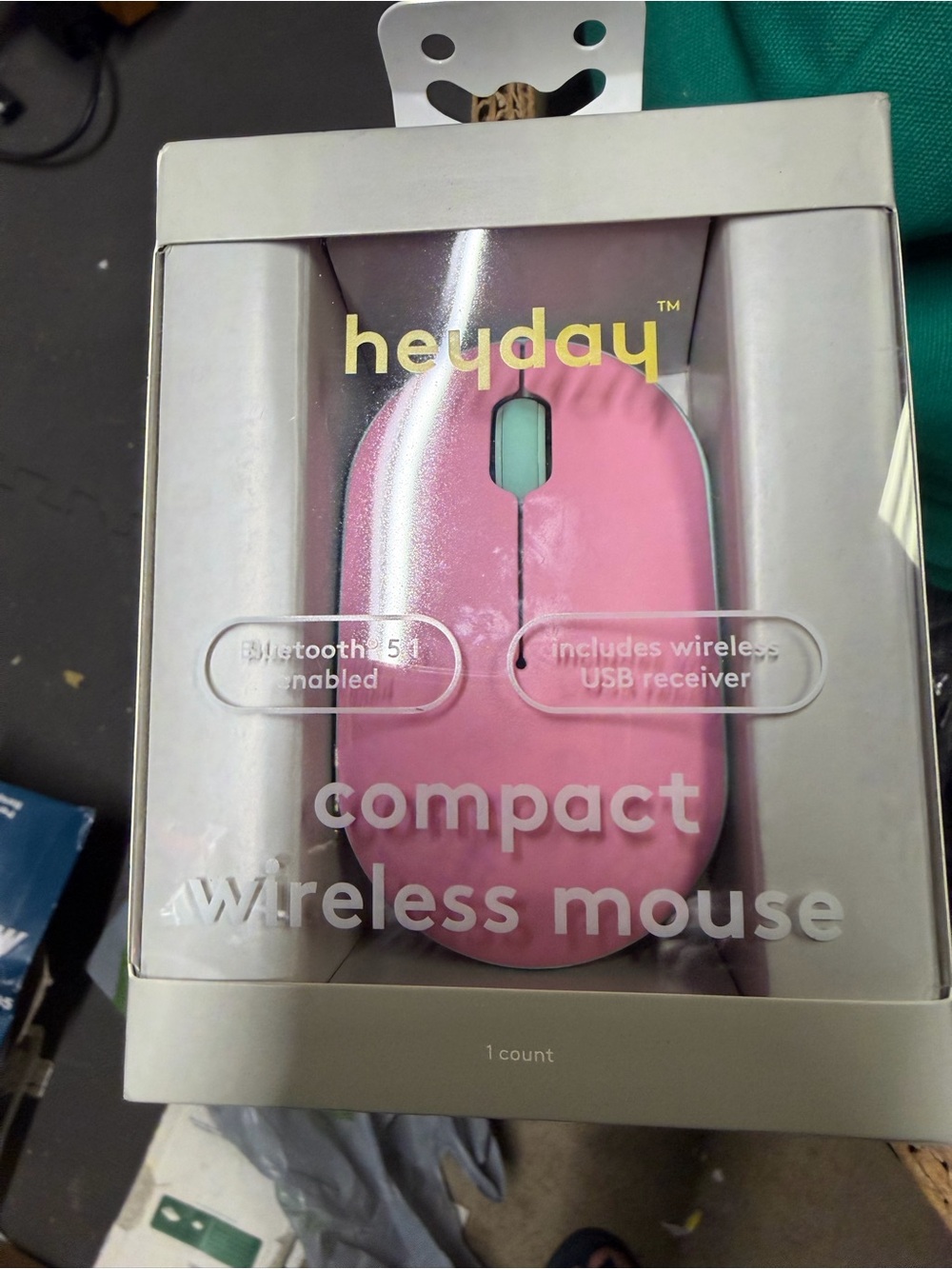 heyday Pink Wireless Compact Mouse with Mint Scroll Wheel